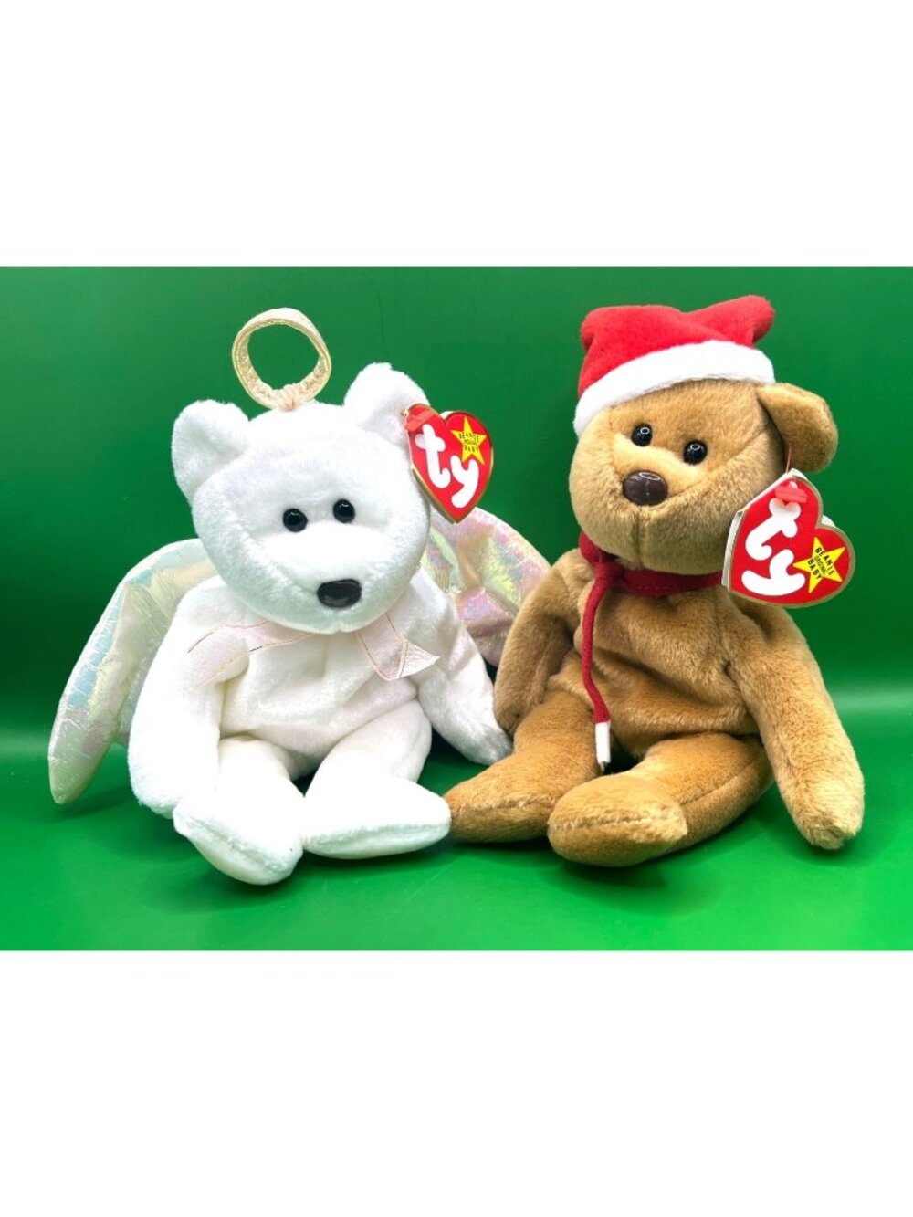 Ty Beanie Babies Halo & 1998 Holiday Teddy Bear Plush Stuffed Animals Set of 2